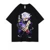 Black Jujutsu Kaisen Gojo Satoru Graphic T-Shirt Featuring Hollow Purple Technique, Japanese Text, and Stylish Purple Accents for Fans