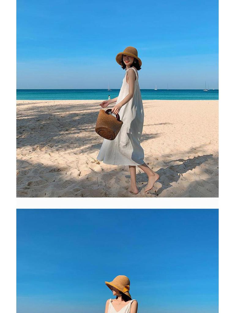 Women's 2026 Summer White Spaghetti Strap Beach Dress - Loose Fit, Slimming, Seaside Vacation Style Long Dress