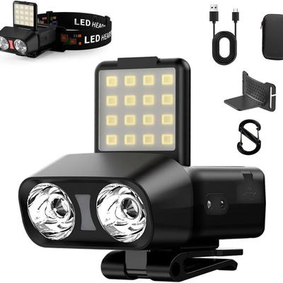 Lampa na czapkę z czujnikiem ruchu, 900 lumenów, ładowalna, klips do mocowania na czapce, panel COB z regulacją 90°, wodoodporna latarka czołowa do biegania, bez użycia rąk