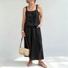 Women Linen Two Piece Set Sleeveless Tank Top Wide Leg Pants Casual Summer Outfit Lightweight Breathable Fabric