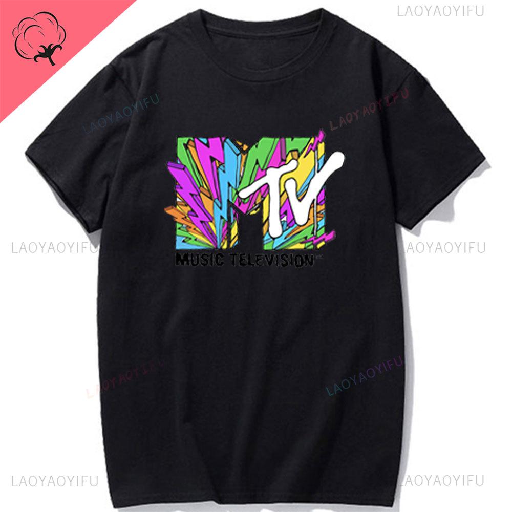 Koszulka damska z grafiką wideo MTV Zabawna Odzież męska Hip Hop Klasyczne logo MTV Vintage Pasująca Bawełniana koszulka Moda Streetwear Krótka