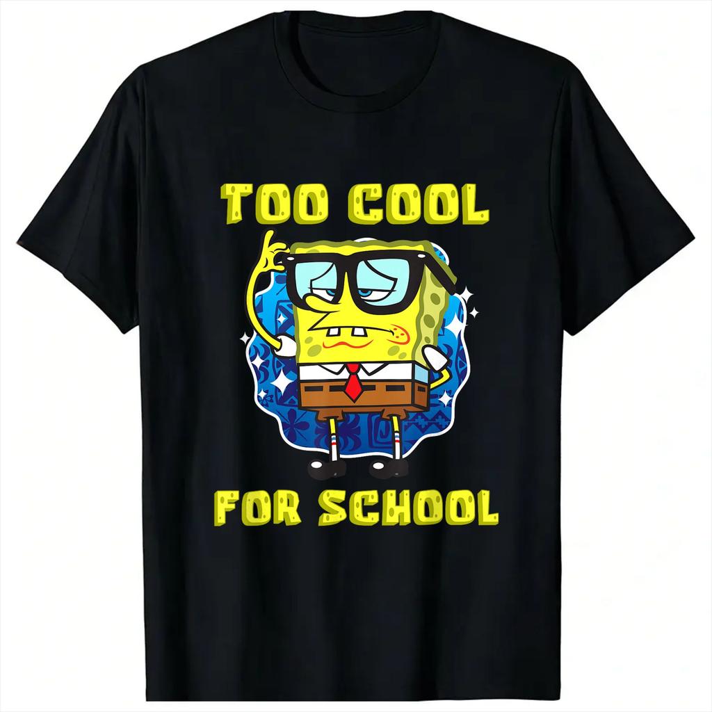Spongebobs Too Cool for School Wearing Glasses TShirts Unisex Funny 100 Cotton Tee Shirt Crew Neck Short Sleeve T Shirts Tops