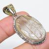 Natural Golden Rutile Gemstone 925 Solid Sterling Silver Jewelry Pendant 2" O5e00