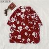 HOUZHOU Floral Print Shirt Women Chiffon Vintage Short Sleeve Elegant Beach Streetwear Chic Female Large Size Shirt