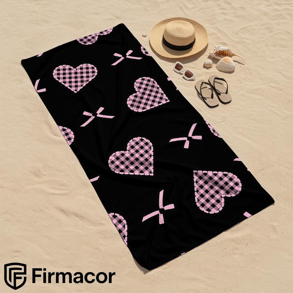 Plaid Heart Bow Cartoon Anime Beach Towel Microfiber Quick Dry Super Absorbent Soft Bath Towel for Kids Adults Travel