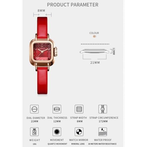Women's Square Wristwatch, Small, Stylish, Waterproof, Leather Strap, Simple, Cute, Casual, Red, Perfect Gift for High School Students