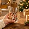 Stylish Kitchen Glassware Creative Transparent Santa Claus Pattern Mug  3D Embossed Christmas Aesthetic Glass Tea Cups  High Capacity Beverage