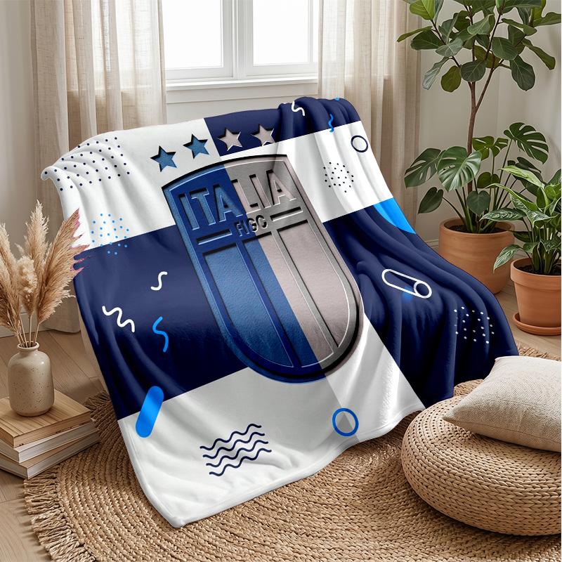 Italy Football Printed Flannel Blanket Skin Friendly Warm Decorative Throw for Indoor Couch Bed Daily Use
