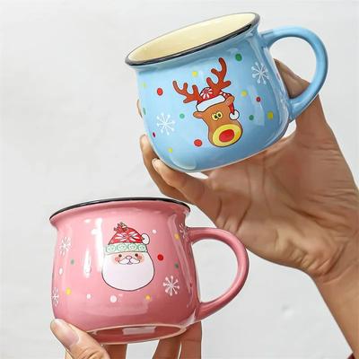 350ML Christmas Coffee Cup Christmas Cartoon Elk Pattern Ceramic Water Cup Office Home Milk Coffee Tea Cups Children Xmas Gift