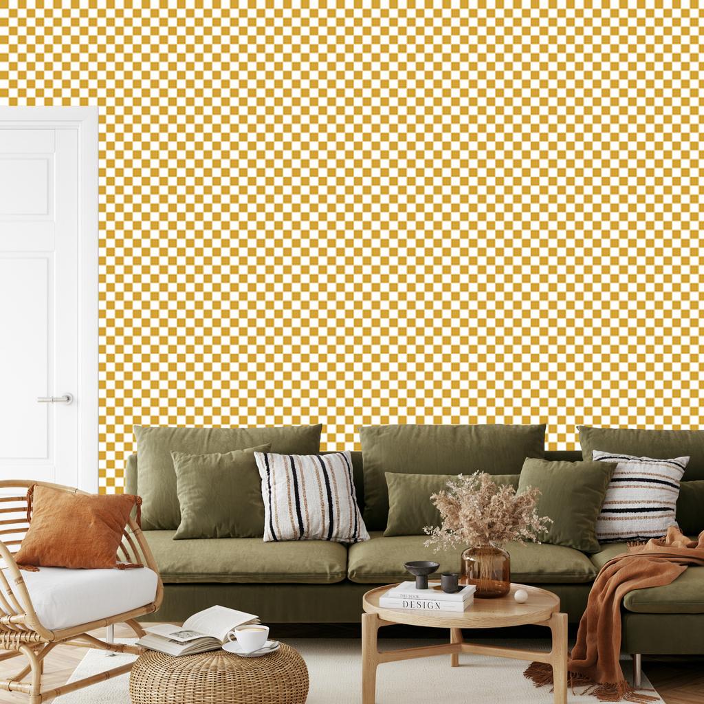 Checkerboard wallpaper cream and gold, cream background for living room and bedroom 50x1000