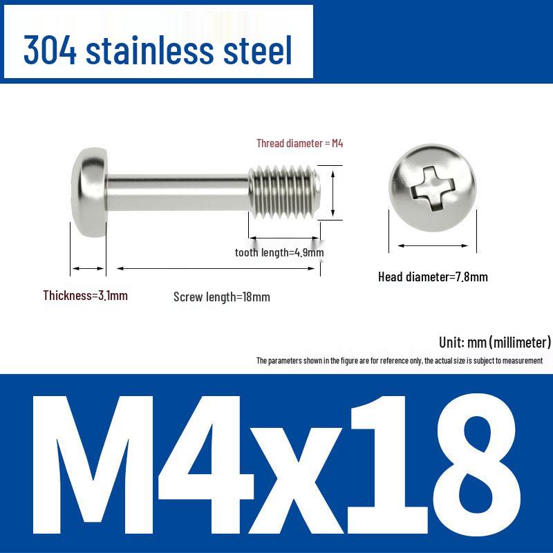 Yigu 304 Stainless Steel Phillips Round Head Captive Screws - M2/M3/M4 Half Thread Pan Head Machine Screws