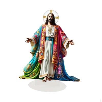 2D Jesus Acrylic Sign Craft Gift Accent Ornament Plate with Stand for Indoor Office Living Room