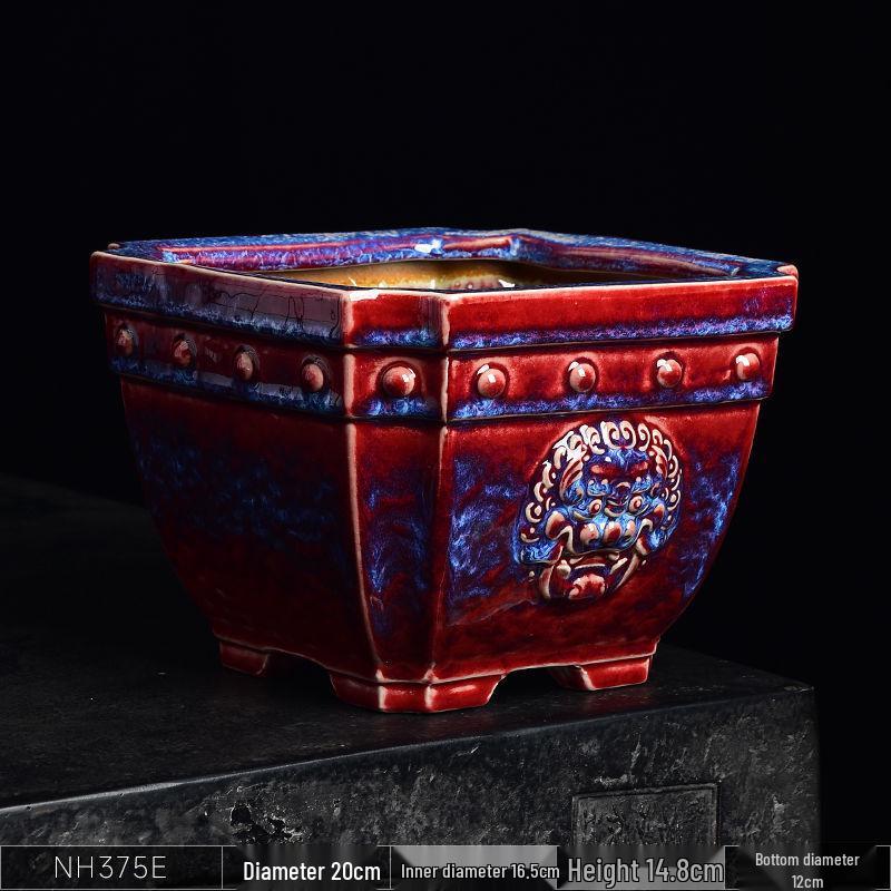 Ceramic Square Bonsai Flower Pot - Large High-Angle, Creative Chinese Style for Green Plants and Orchids