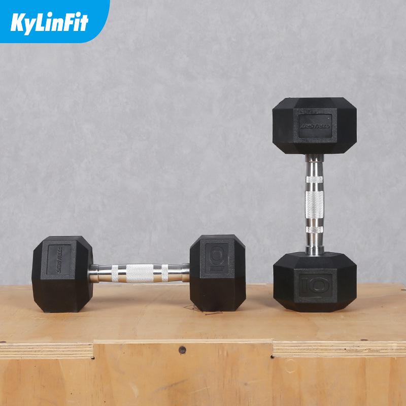 Hex Cast Iron Rubber Coated Dumbbell - Men's Strength Training Equipment