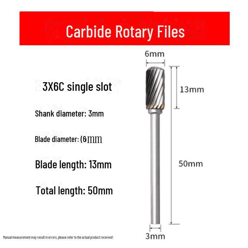 3mmX6 Tungsten Steel Carbide Rotary File for Electric Grinding - Small Metal Grinding Head