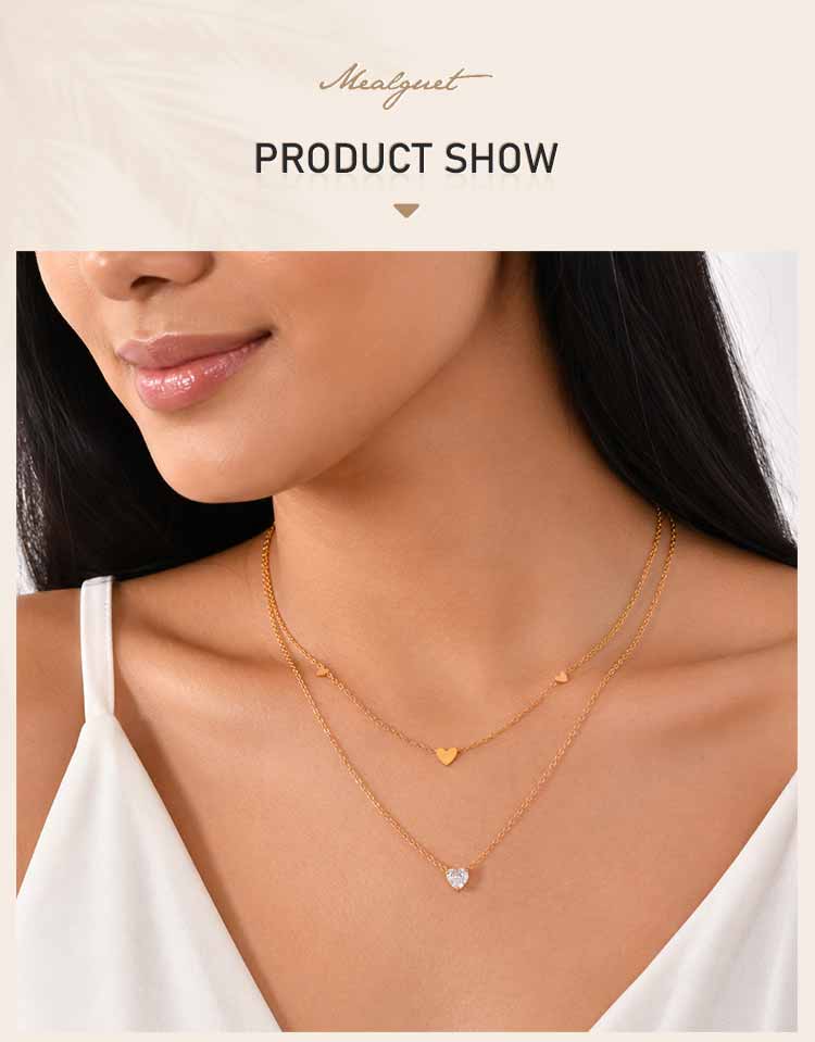 Heart Necklace, 18K Gold Plated Stainless Steel, Waterproof Tarnish Free Solitaire CZ Link Chain Layering Jewelry Women