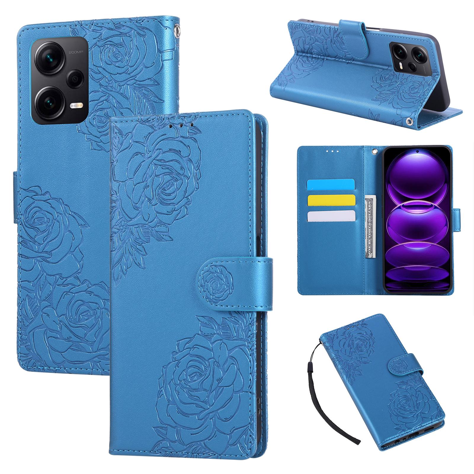 

For Xiaomi Redmi Note 12 Pro 5G/Note 12 Pro Speed 5G/Poco X5 Pro 5G Case Rose Flower PU Leather Wallet Phone Cover with 3 Card Slots Blue