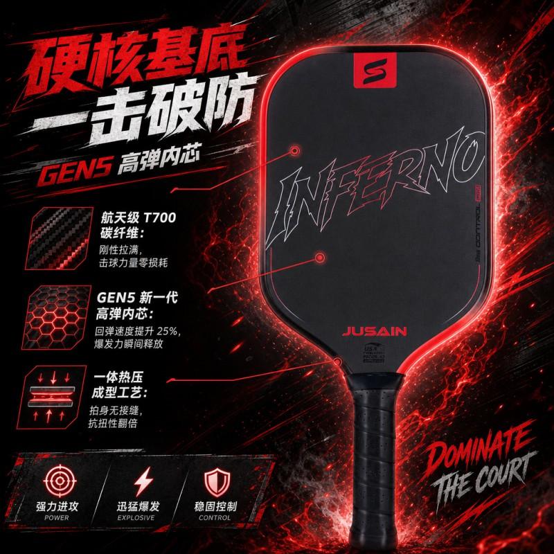Professional Carbon Fiber Pickleball Paddle T700 Grade Offensive Model Thick Grip Matte Surface Heat-Pressed Tournament Play