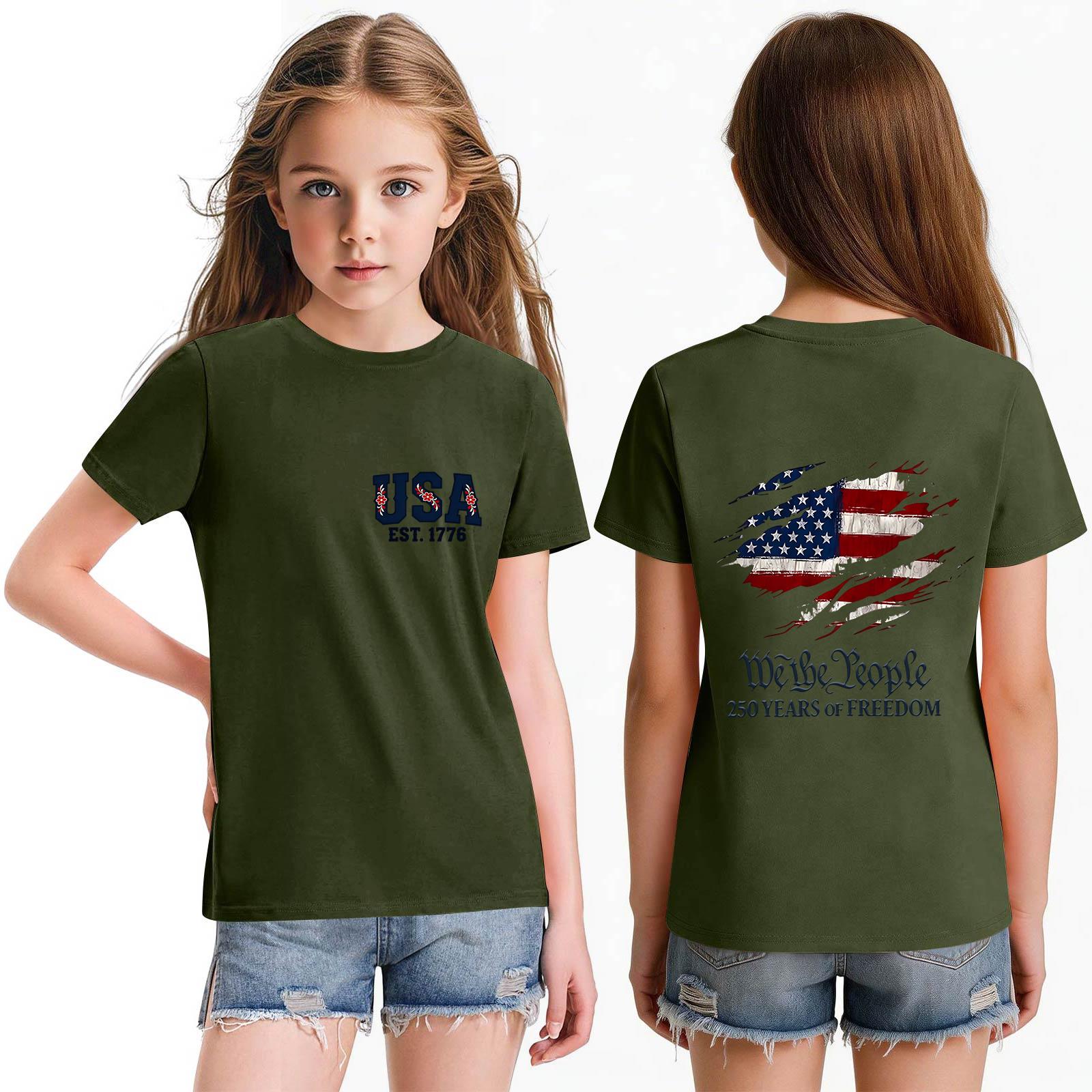 

Children s Short Sleeve Tops Casual Print T-Shirt Round Neck Pullover Blouse 100 армия зеленый