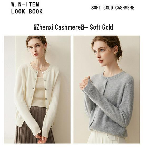 Women's Cashmere Round Neck Cardigan - Soft, Warm, Loose Fit Sweater for Autumn & Winter