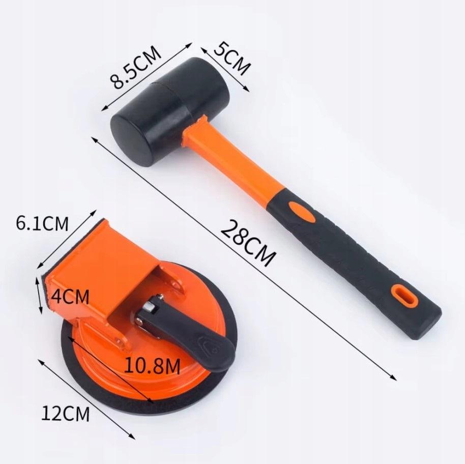 Tapping tool for removing gaps and leveling panels, suction cup + hammer