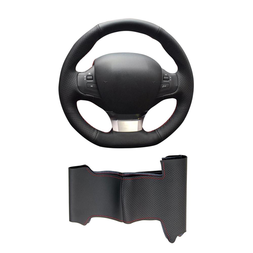 

Чехол на руль автомобиля, дышащий противоскользящий чехол из натуральной кожи с перфорацией для Peugeot 308 SW T9 3008, украшение автомобиля Red line
