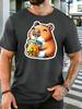 Smiling Cute Capybara With Orange Boba Tea Unisexs Cotton Crew Neck Tee Short Sleeve Casual Summer Loose Streetwear Daily Wear Top