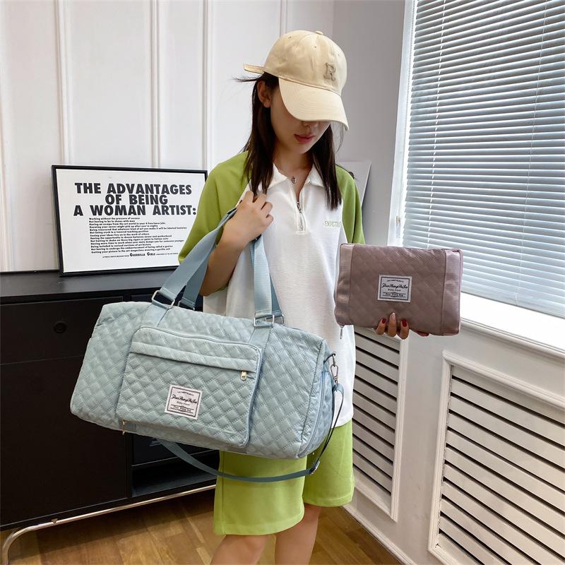 Rhombus Dry and Wet Separation Sports Portable Shoulder Bag Yoga Fitness Bag Large Capacity Travel Bag Foldable