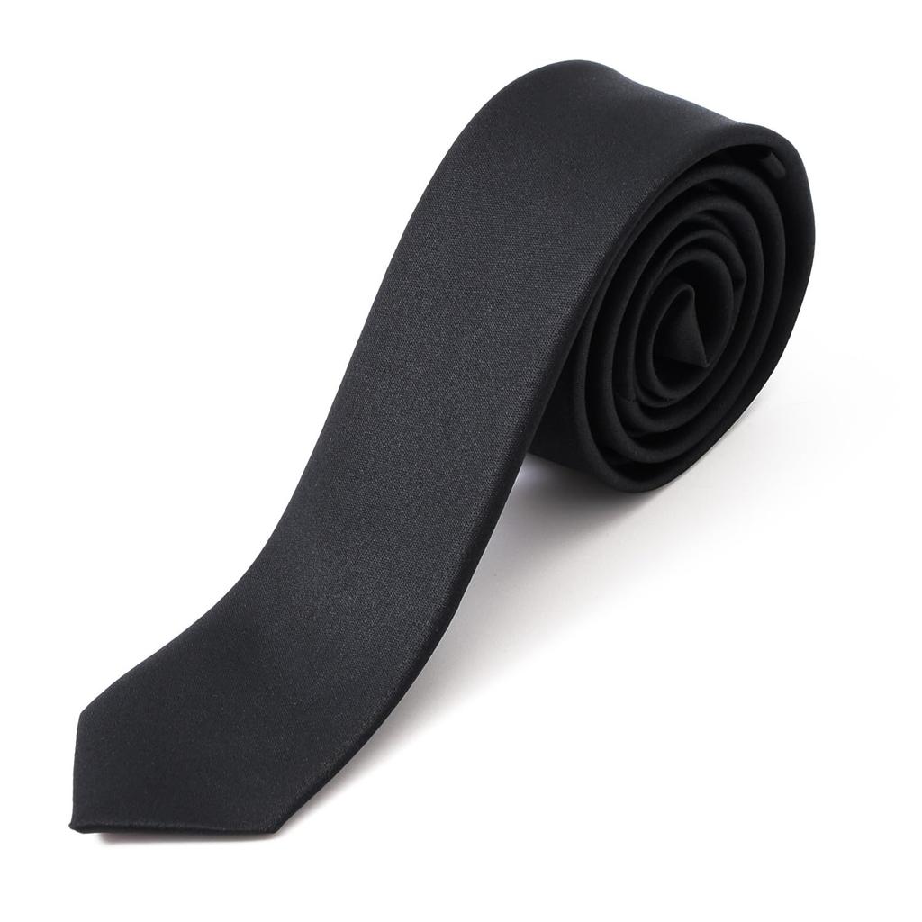 Rachel Narrow Tie, Slim Tie, Made In Japan, Black, Solid Color, Washable, Slim Fit, Glossy Finish (Black)