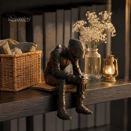 Sitting Rider Figurine 3D Printed Motorcycle Figurine, Thinking Statue Shelf Desk Accessories Sitter for Home Office Decoration, Enthusiasts Gift PLA