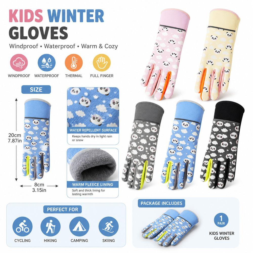 Windproof Children Gloves Panda Print Warm Mittens Gifts Kids Winter Gloves Cold Weather Wear