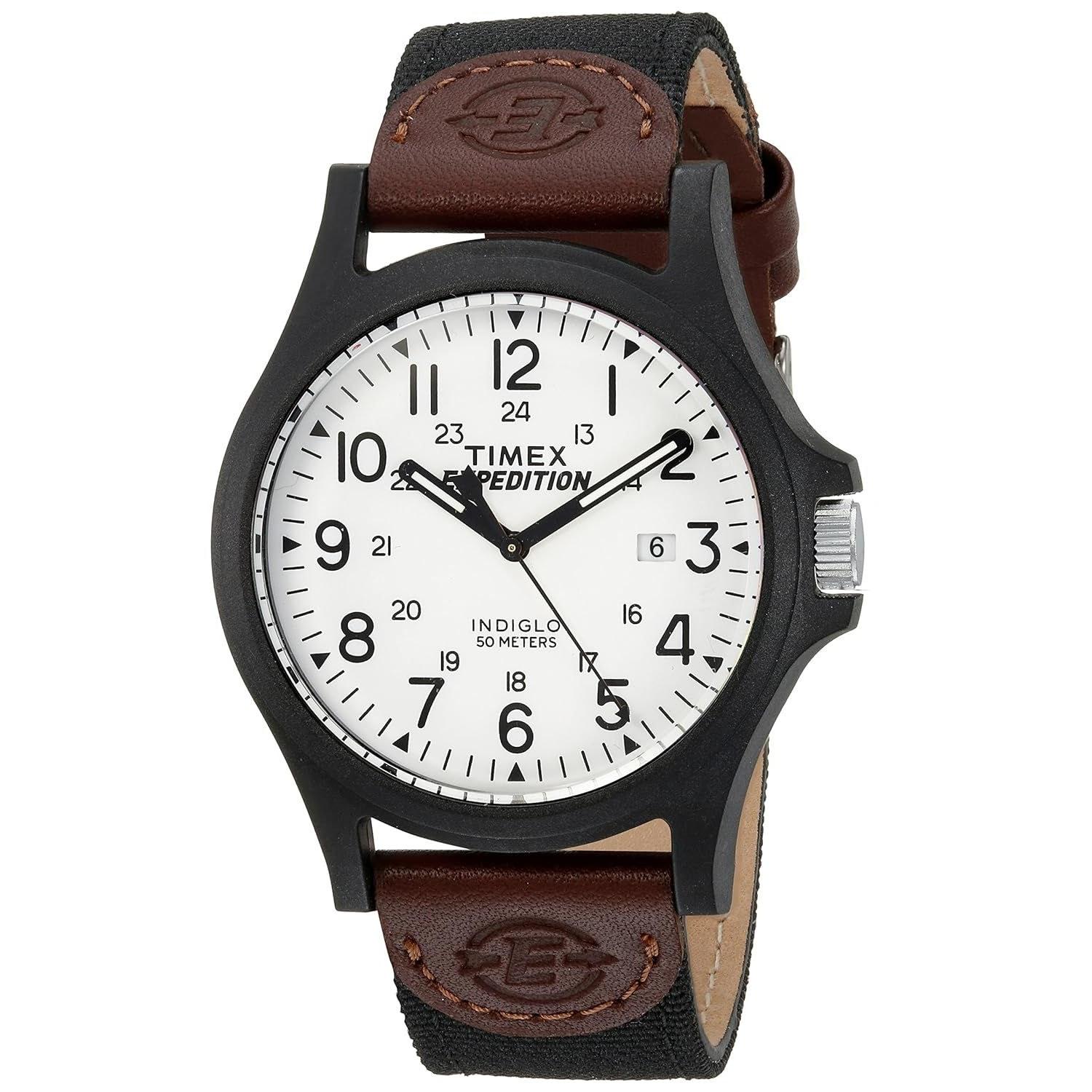 Мужские часы Timex TW4B08200 Expedition Acadia черный коричневый белый кожаный нейлоновый ремешок