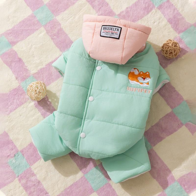 Winter Hooded Removable Warm Cotton Coat Small Medium Dogs Corgi Style Four-Leg Design