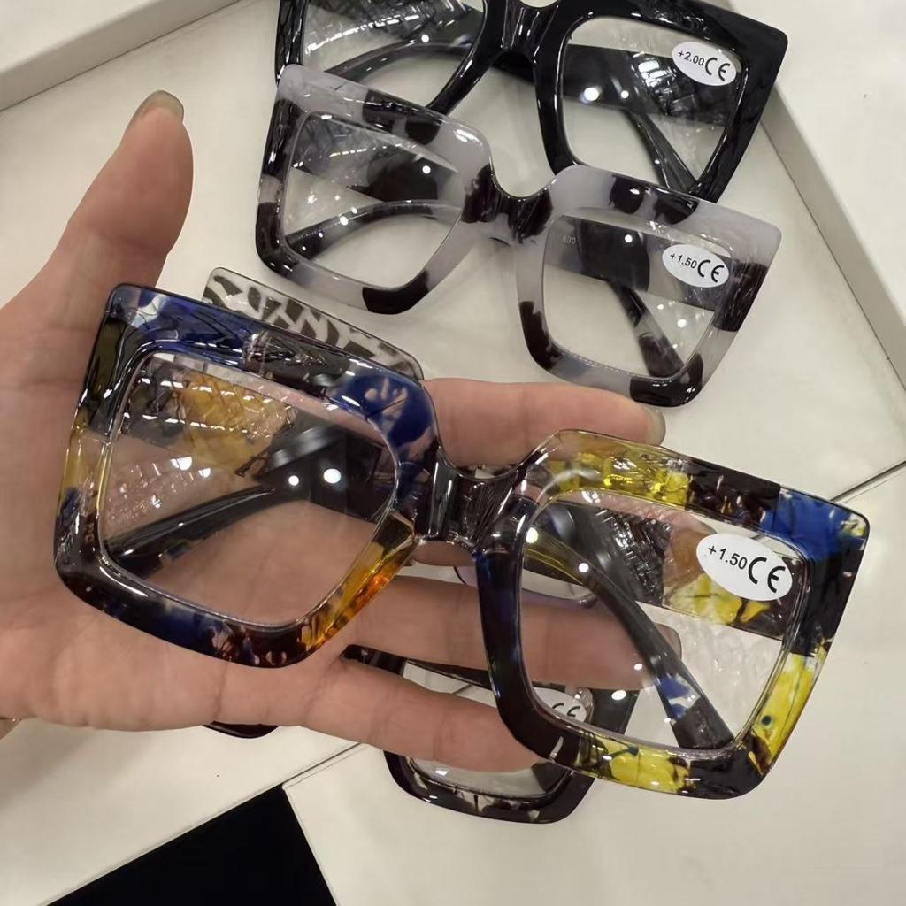 Trend Glasses Frame Square Large Frame Simple High Definition Reading Glasses Anti-Blue Concave Glasses Frame Women