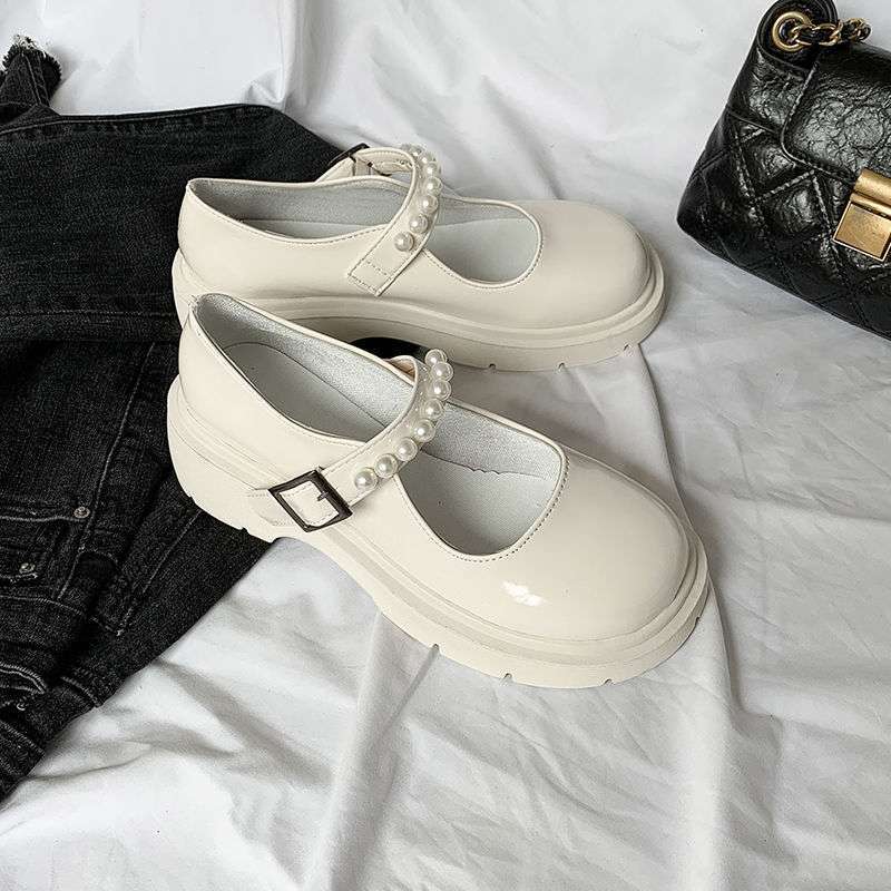 Retro British Style Small Leather Shoes Girl 2025 Spring New Pearl Fairy Word with Platform Jk Mary Jane Single Shoes Woman