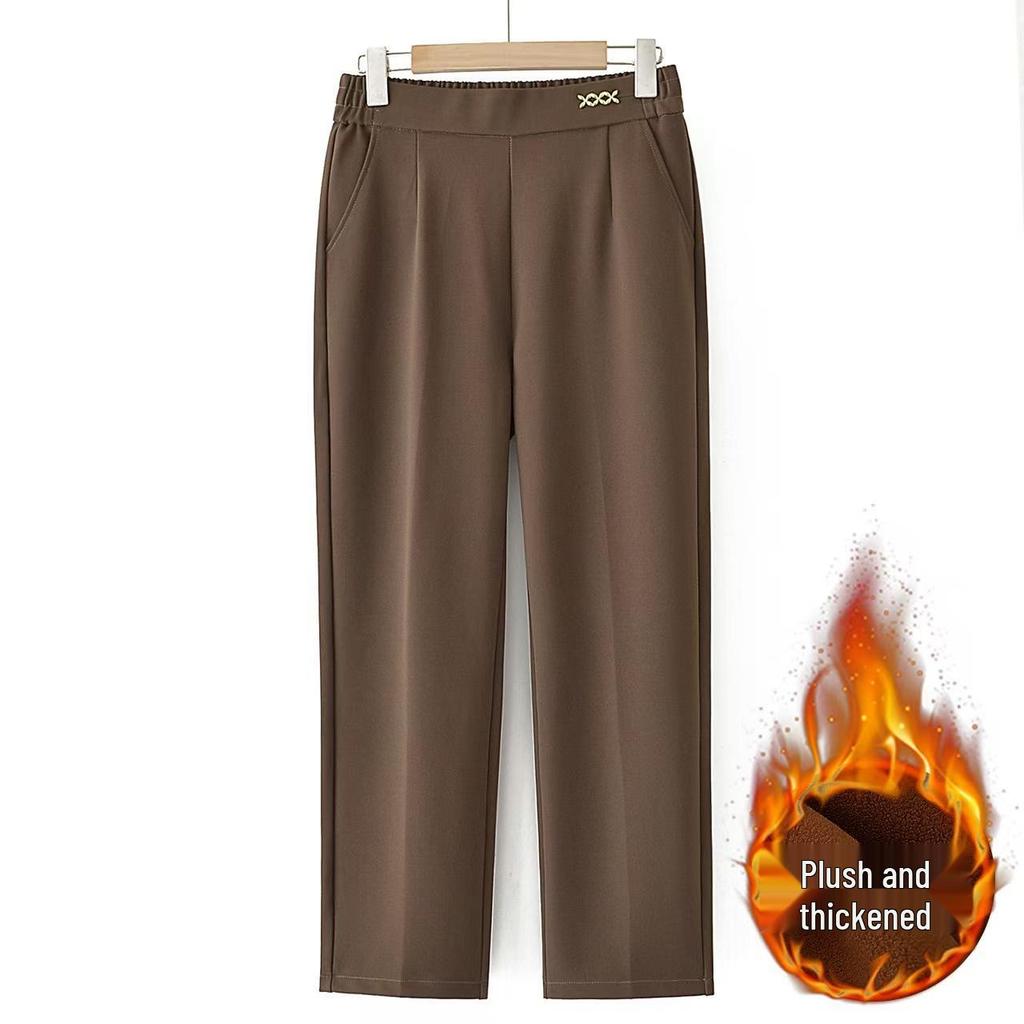 Mom's High Waist Casual Straight Leg Pants for Spring & Autumn - Plus Thick Loose Velvet for Middle-Aged & Elderly Women