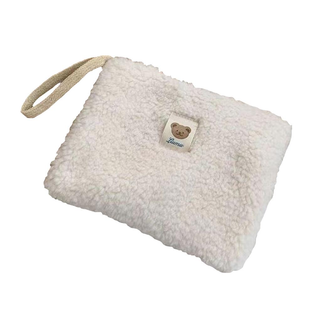 Plush Make Up Pouch Portable Organizer Clutch Bags Large Capacity Multi-function Casual Cute Bear Pattern for Weekend Vacation