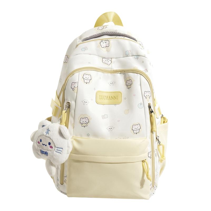 Color Block Cartoon Backpack Commuter Large Capacity Schoolbag Women's Lightweight Backpack