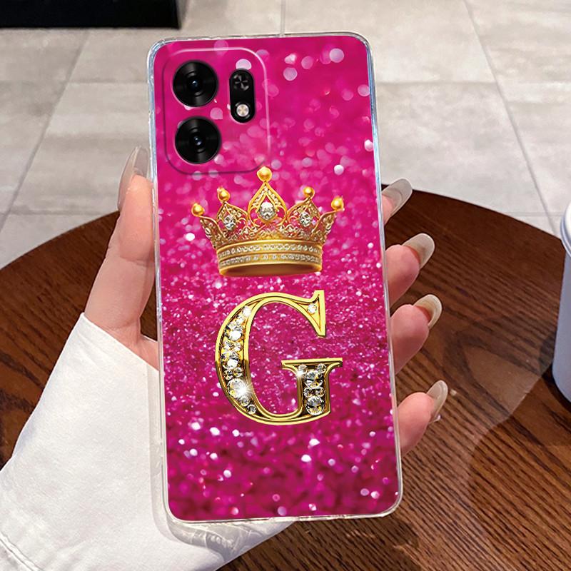 Fashion Initial Letter Crown Couple Case For Honor Play 60A 5G / Honor X6d 5G Transparent TPU Silicone Shockproof Soft Casing