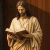 Sacred Figurine Gifts Jesus Reading Bookshelf Figure, Vintage Holy Christian Sculpture, Hand Painted Blessed Minimalist Art Resin Statue for