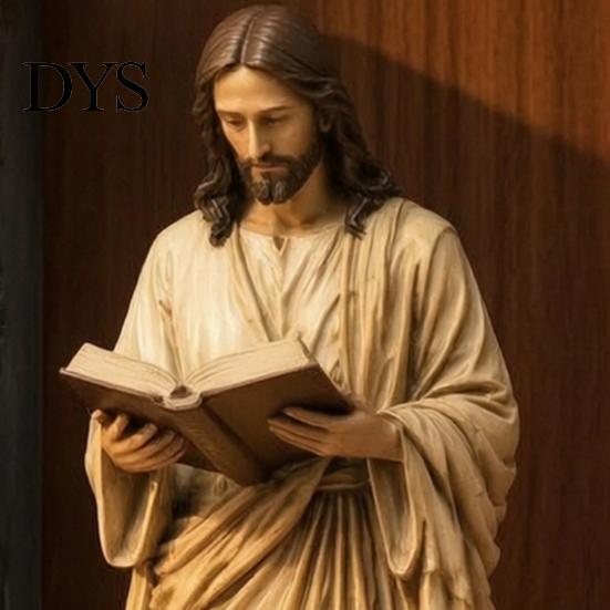 Sacred Figurine Gifts Jesus Reading Bookshelf Figure, Vintage Holy Christian Sculpture, Hand Painted Blessed Minimalist Art Resin Statue for