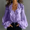 Damen Casual Bluse mit Spitzenbesatz, Puffärmeln und Falten für den Alltag