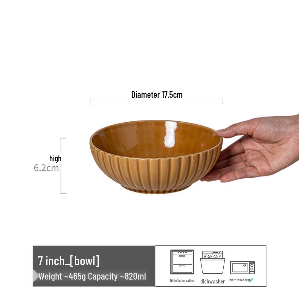 Retro Ceramic Large Bowls for Soup & Vegetables - Practical Tableware for Single Serving