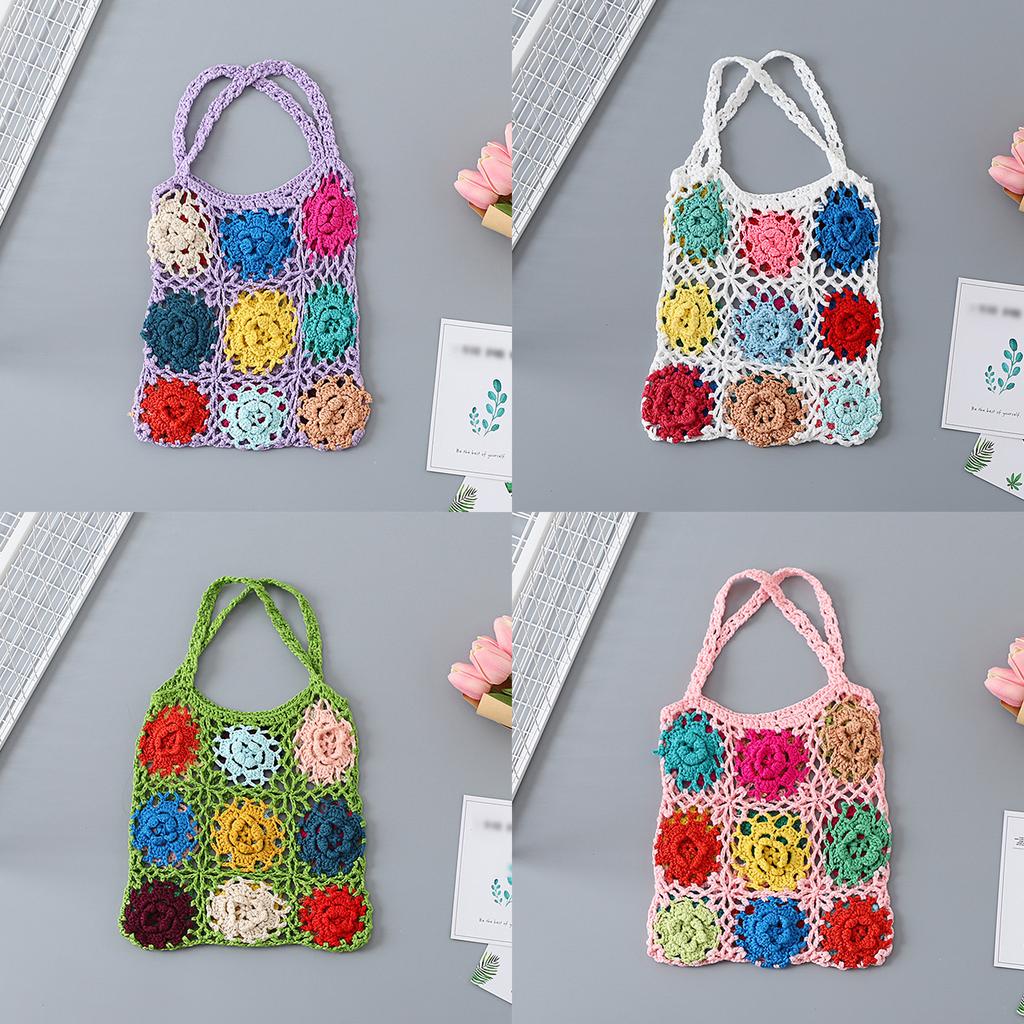 Country Style Crochet Shoulder Bag for Women Girl Knitted Handbag Colorful Tote Bag Travel Hobo Bag Shopping Dating Bag