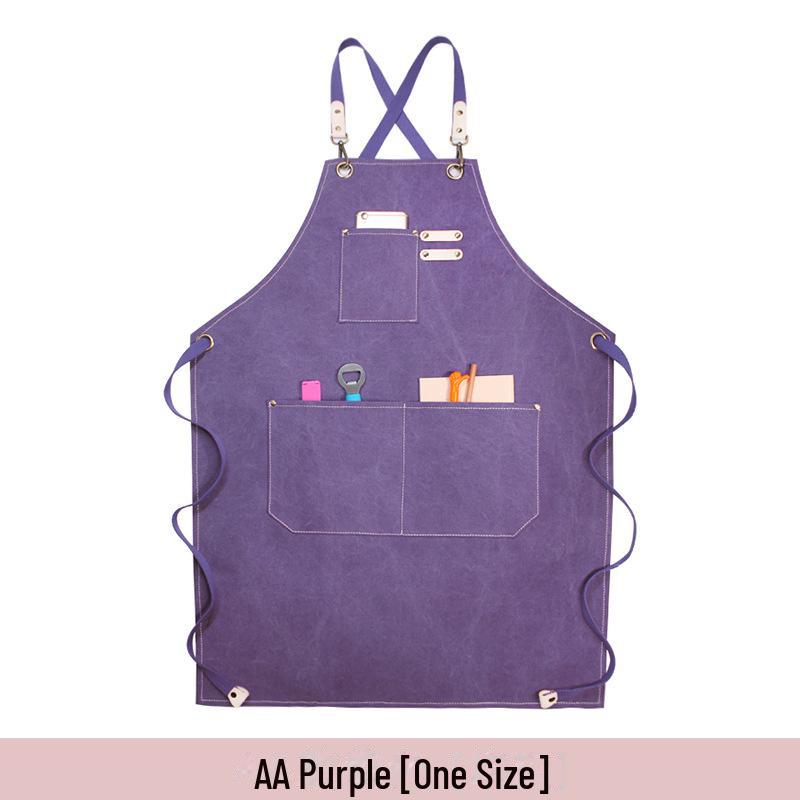 Custom Logo Floral Canvas Apron for Milk Tea, Baking, Kitchen, and Barber Use - Thickened for Men and Women