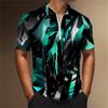 Men's Zipper Summer T-shirt, 3D Abstract Printed Golf Club, Zipper Short Sleeve Top, Fashion Clothing