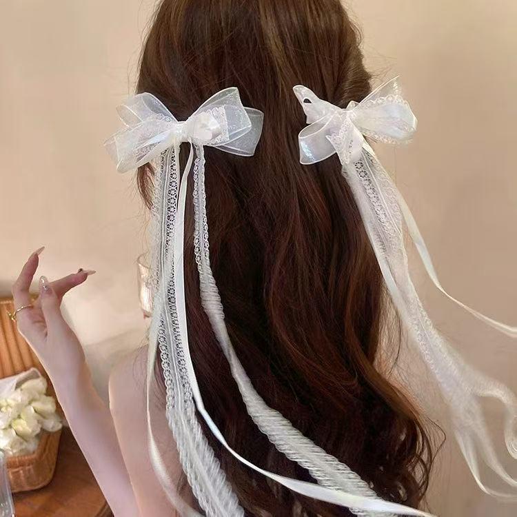 Gentle White Lace Bow Duckbill Clip for Bangs & Ponytails