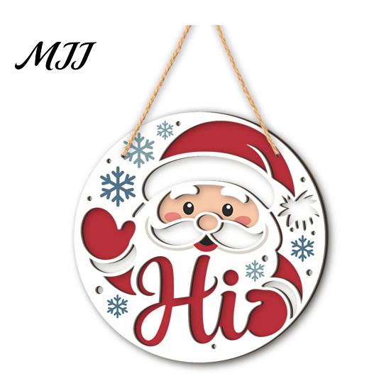 Decorative Hanging Plaque for Porch Christmas Wooden Pendant, Reindeer/Santa Claus/Gnome Pattern Sign, Welcome Sign with Holiday Ornament Yard