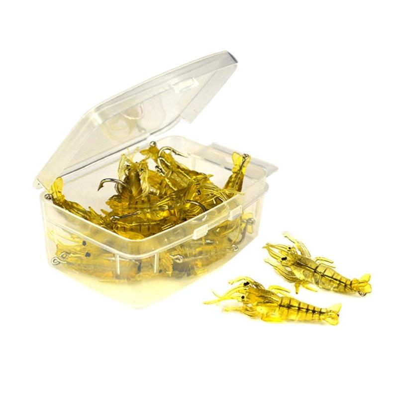 10Pcs Soft Prawn Fishing Lures, Shrimp Fishing Tackle Luminous Simulation Prawn Saltwater Hook Soft Shrimp Lures Set светло-желтого