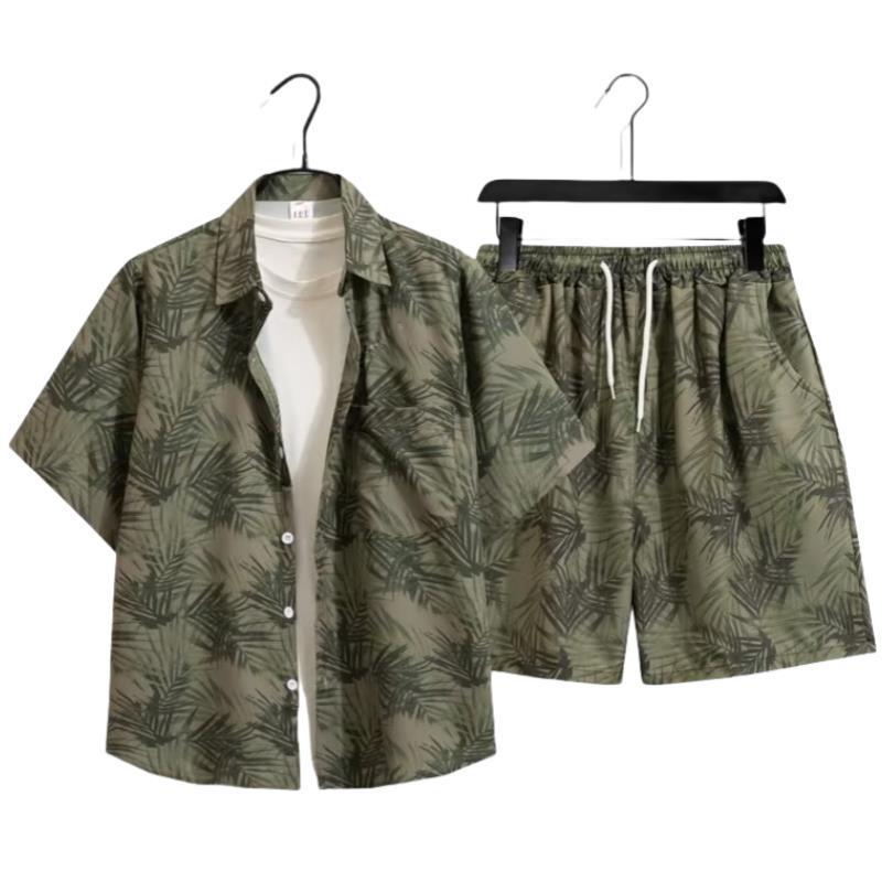 Unisex Summer Ice Silk Quick-Dry Hawaiian Shirt & Shorts Set